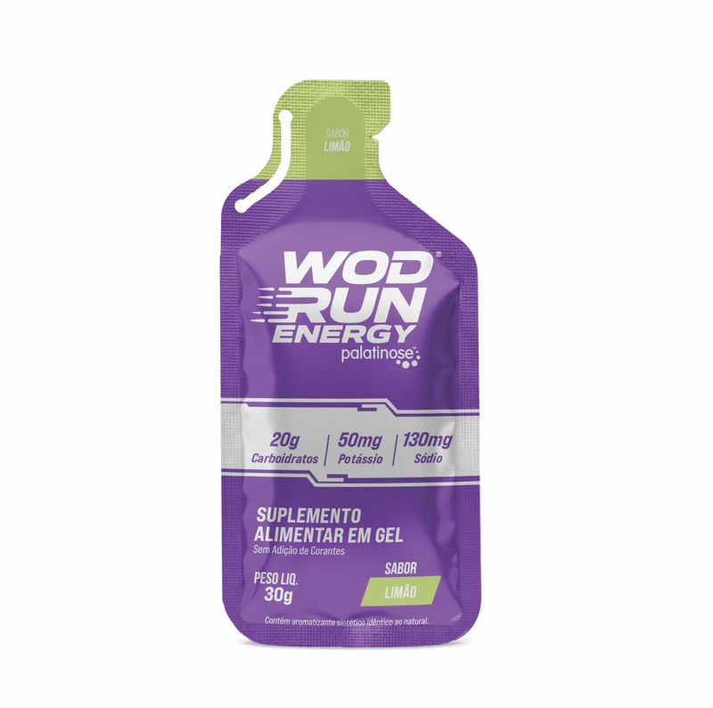 Energy Gel Wod Run 30g - Display C/ 10 Unidades - Limão - Carboidratos Palatinose, Maltodextrina e Frutose.