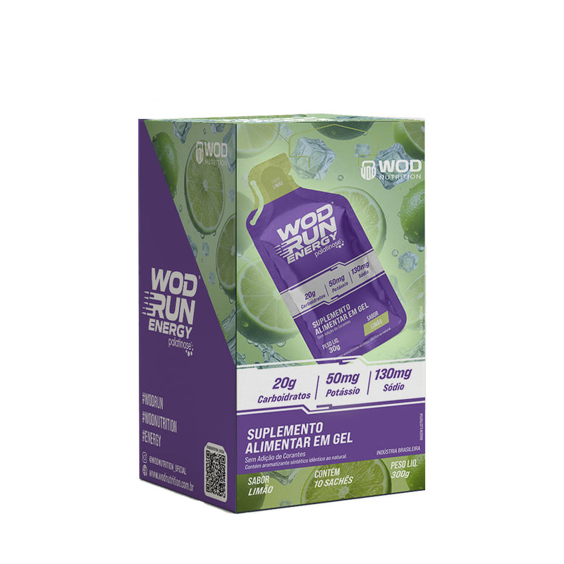 Energy Gel Wod Run 30g - Display C/ 10 Unidades - Limão - Carboidratos Palatinose, Maltodextrina e Frutose.