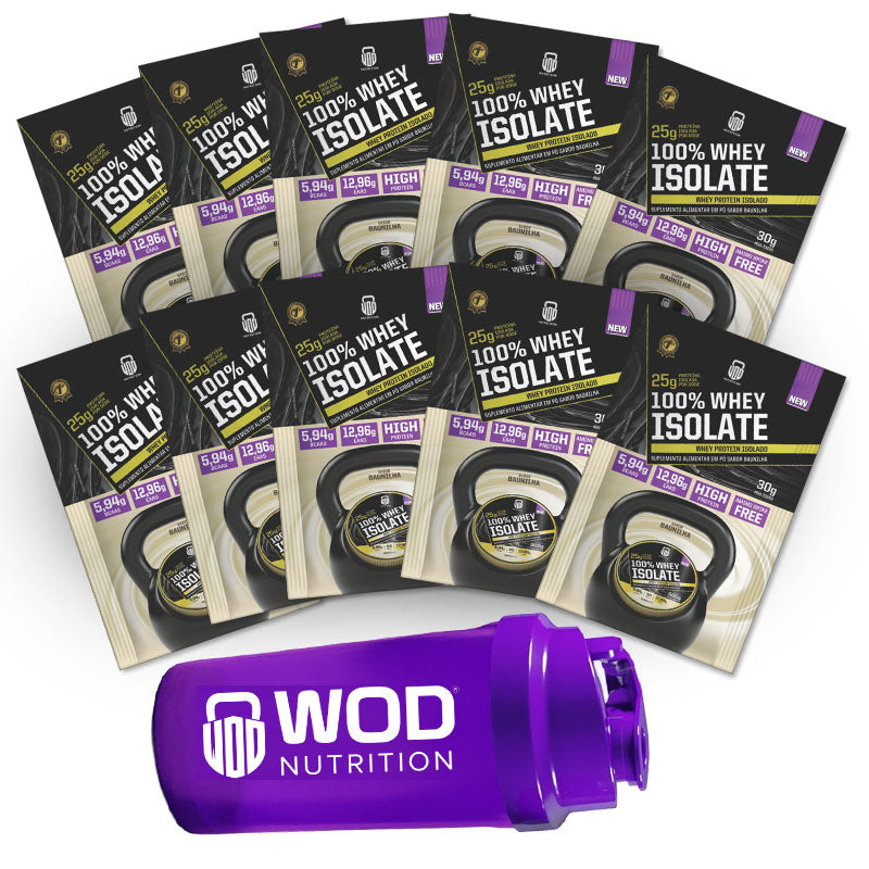 Kit proteína 100% isolada 10sachês 30g + brinde – whey isolate wod nutrition