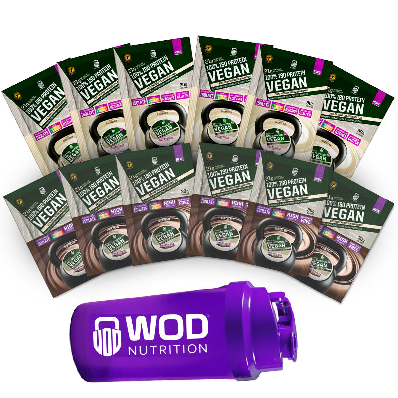 Kit Degustação 12 sachês 30g de proteína vegetal 100% isolada + Brinde coqueteleira