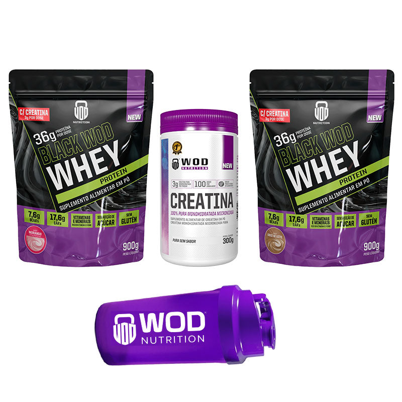 kit Gainners Whey com Creatina  Black Wod + Creatina Pura 300g + Coqueteleira - Wod Nutrition