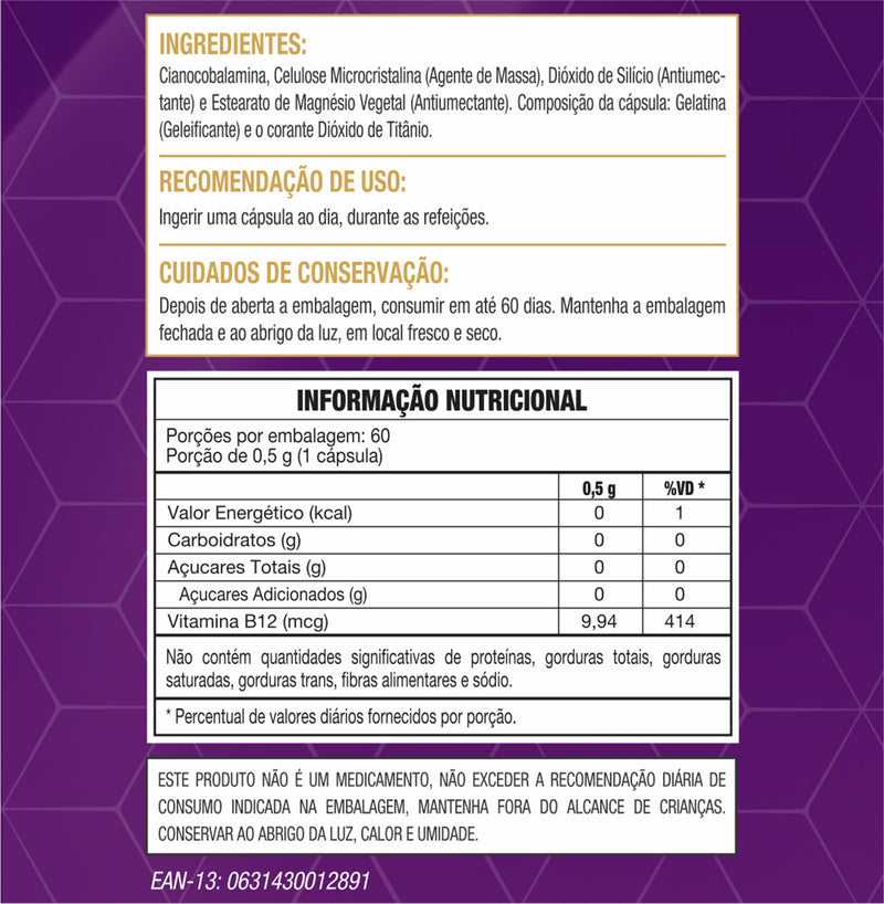 Vitamina B12 414% VD – WOD NUTRITION | 60 Cápsulas de 500mg