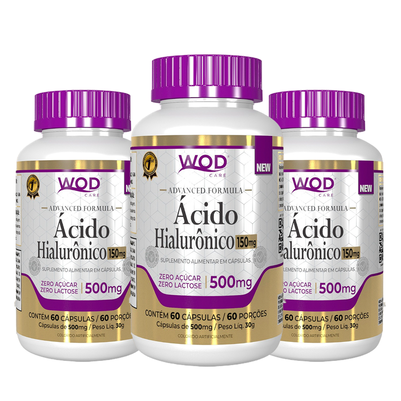 Kit 3 uni. Ácido Hialurônico 150mg 60 cápsulas de 500mg