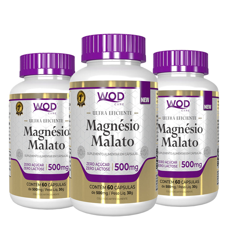 Kit 3 uni. Magnésio Malato (60 Cápsulas de 500mg)