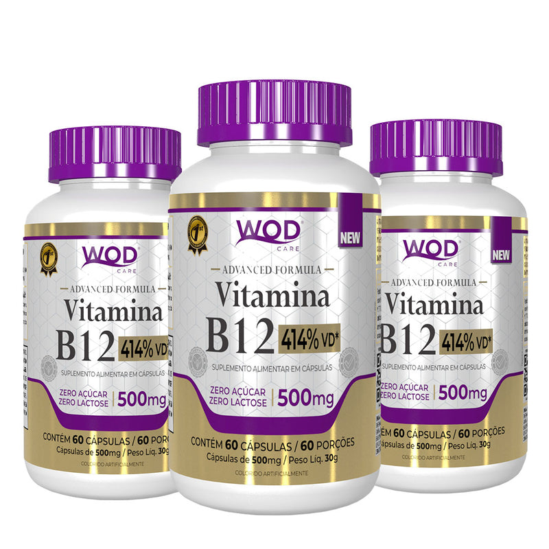 Kit 3 uni. Vitamina B12 414% VD – WOD NUTRITION | 60 Cápsulas de 500mg
