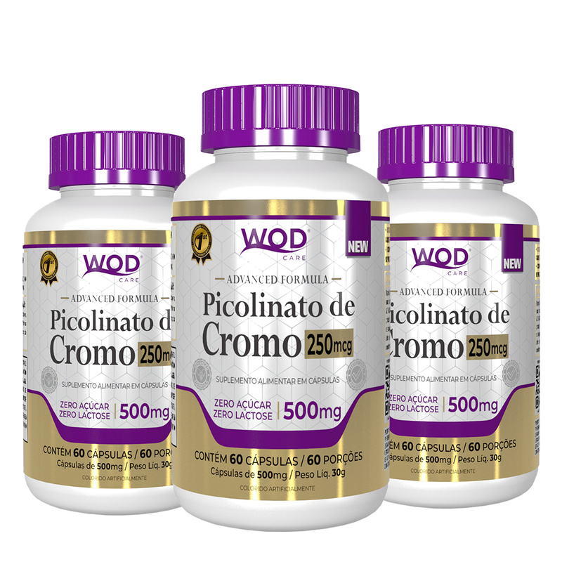 Kit 3 uni. Picolinato de Cromo 250mcg (60 Cápsulas de 500mg)