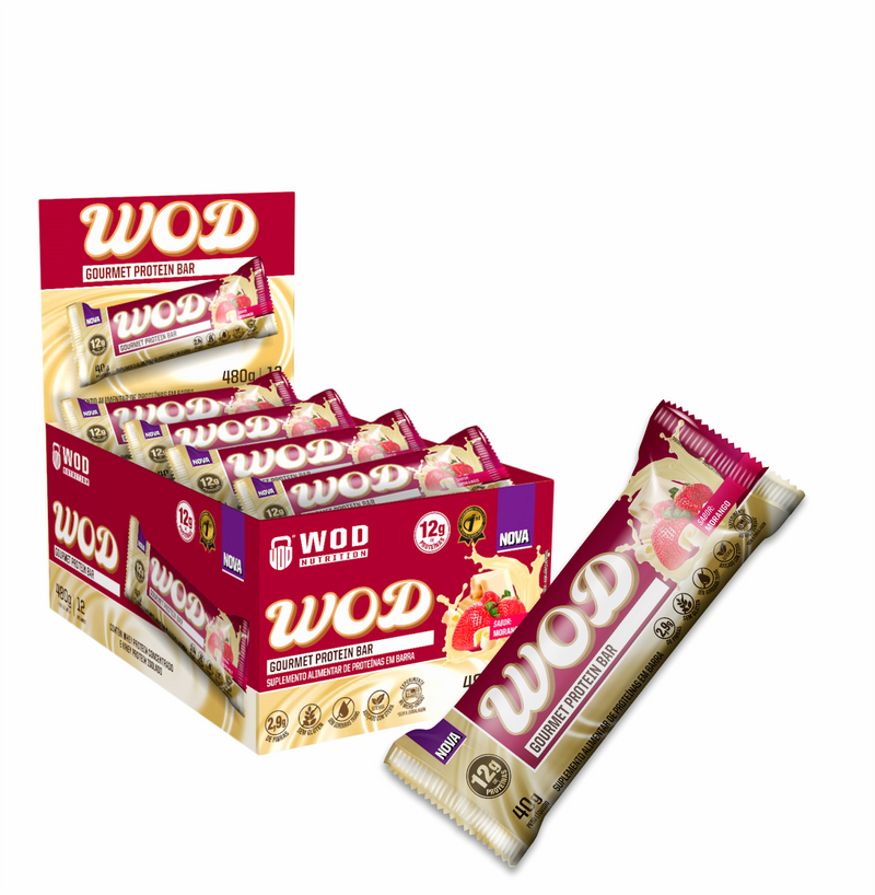 WOD GOURMET PROTEIN BAR MORANGO CAIXA 12 UNI