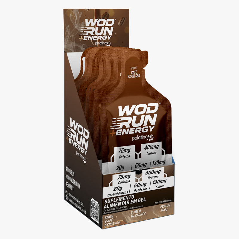 Energy Gel Wod Run+  30g - Display C/ 10 Unidades Café Expresso - Com Cafeína, Taurina e Carboidratos Palatinose, Maltodextrina e Frutose. (Cópia)