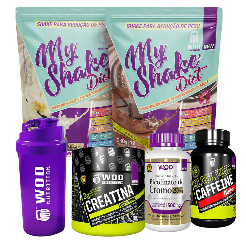 Kit Emagrecimento: 2x My Shake Diet + 1x Picolinato de Cromo + 1x Cafeína Black + 1x Creatina 100g + Coqueteleira Grátis