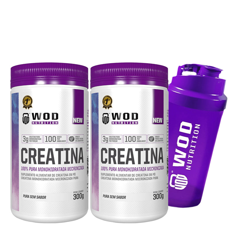 Kit 2X Creatina 100% Pura MonoHidratada 300g  + Brinde Coqueteleira – WOD NUTRITION