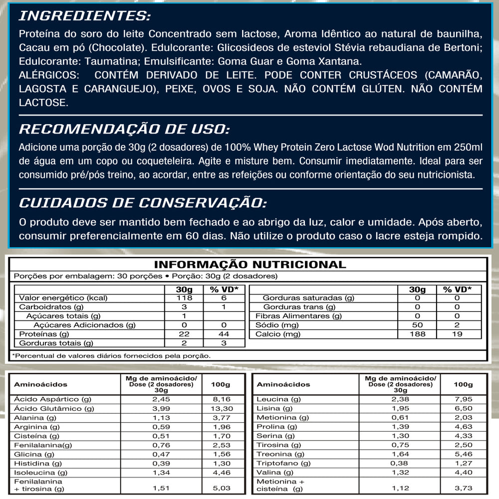 Whey Protein 100% Puro Zero Lactose 22g de proteínas por dose de 30g B