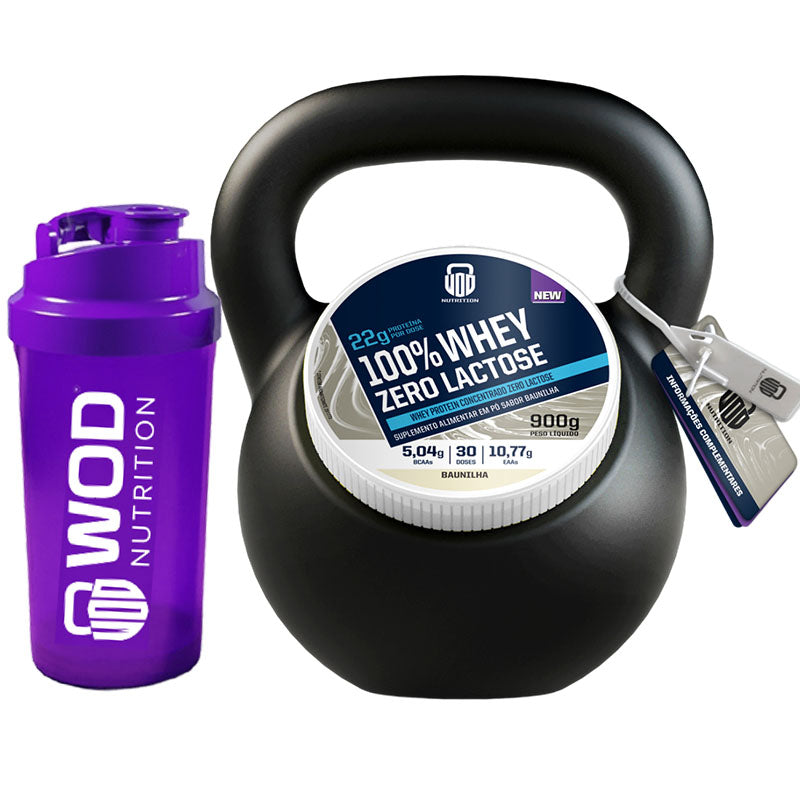 Whey Protein 100% Puro Zero Lactose 21g de proteínas por dose de 30g  Bainilha 900g - Embalagem Kettlebell Wod Nutrition - Rende 30 Doses