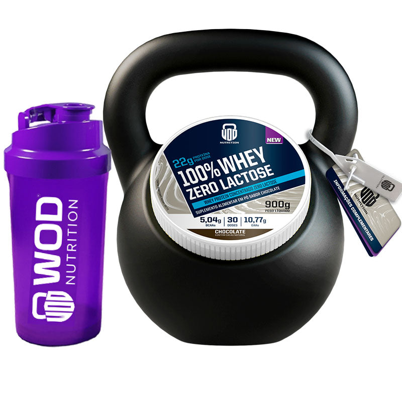 Whey Protein 100% Puro Zero Lactose 22g de proteínas por dose de 30g Chocolate 900g - Embalagem Kettlebell Wod Nutrition - Rende 30 Doses