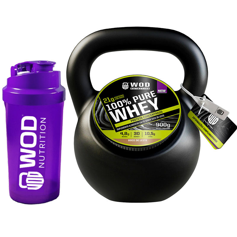 Whey Protein Concentrado 100% Puro 21g de proteínas por dose de 30g Doce de Leite 900g Embalagem Kettlebell Wod Nutrition - Rende 30 Doses